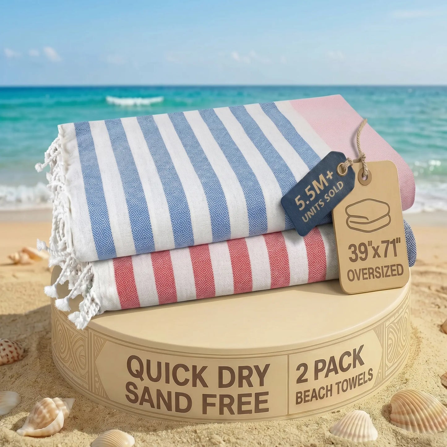 LANE LINEN Lightweight Soft Modern Flat-Weave XL Beach Towel (39"X71") - 2026 Summer, Breathable, Quick Dry, Sand-Free, Pre-Washed, 70% Cotton, 40+ Designs, Multi-Pack Option, for Pool & Travel, Lightweight Soft Towel