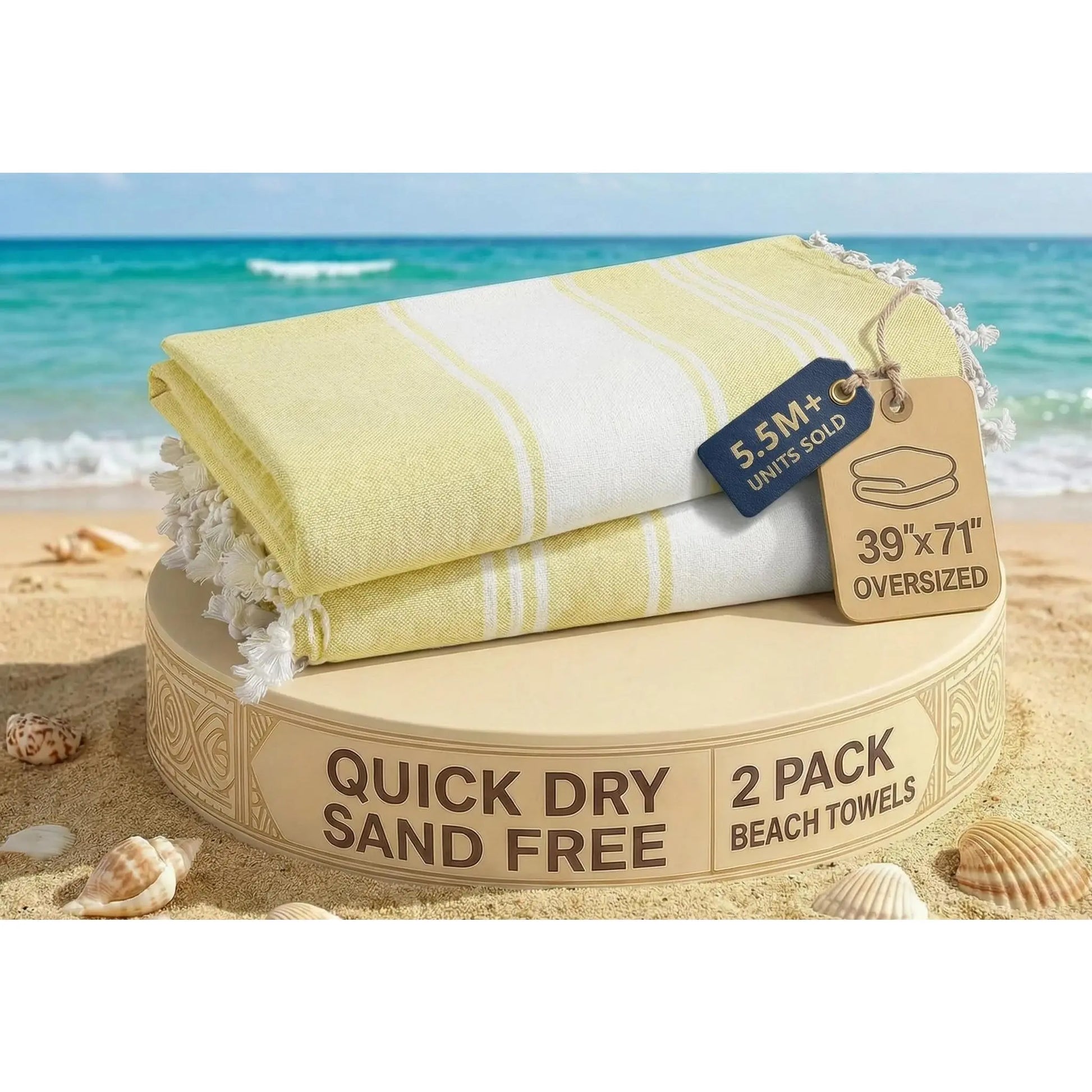 LANE LINEN Lightweight Soft Modern Flat-Weave XL Beach Towel (39"X71") - 2026 Summer, Breathable, Quick Dry, Sand-Free, Pre-Washed, 70% Cotton, 40+ Designs, Multi-Pack Option, for Pool & Travel, Lightweight Soft Towel
