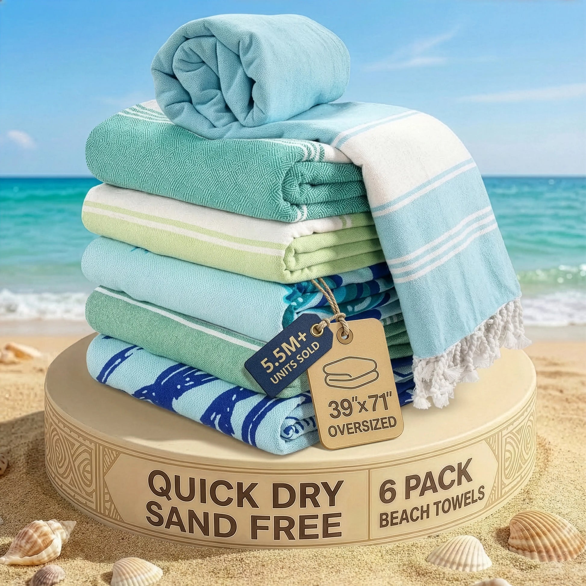 LANE LINEN Lightweight Soft Modern Flat-Weave XL Beach Towel (39"X71") - 2026 Summer, Breathable, Quick Dry, Sand-Free, Pre-Washed, 70% Cotton, 40+ Designs, Multi-Pack Option, for Pool & Travel, Lightweight Soft Towel
