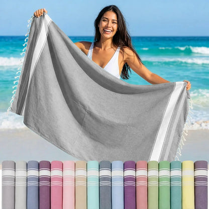 LANE LINEN Lightweight Soft Modern Flat-Weave XL Beach Towel (39"X71") - 2026 Summer, Breathable, Quick Dry, Sand-Free, Pre-Washed, 70% Cotton, 40+ Designs, Multi-Pack Option, for Pool & Travel, Lightweight Soft Towel
