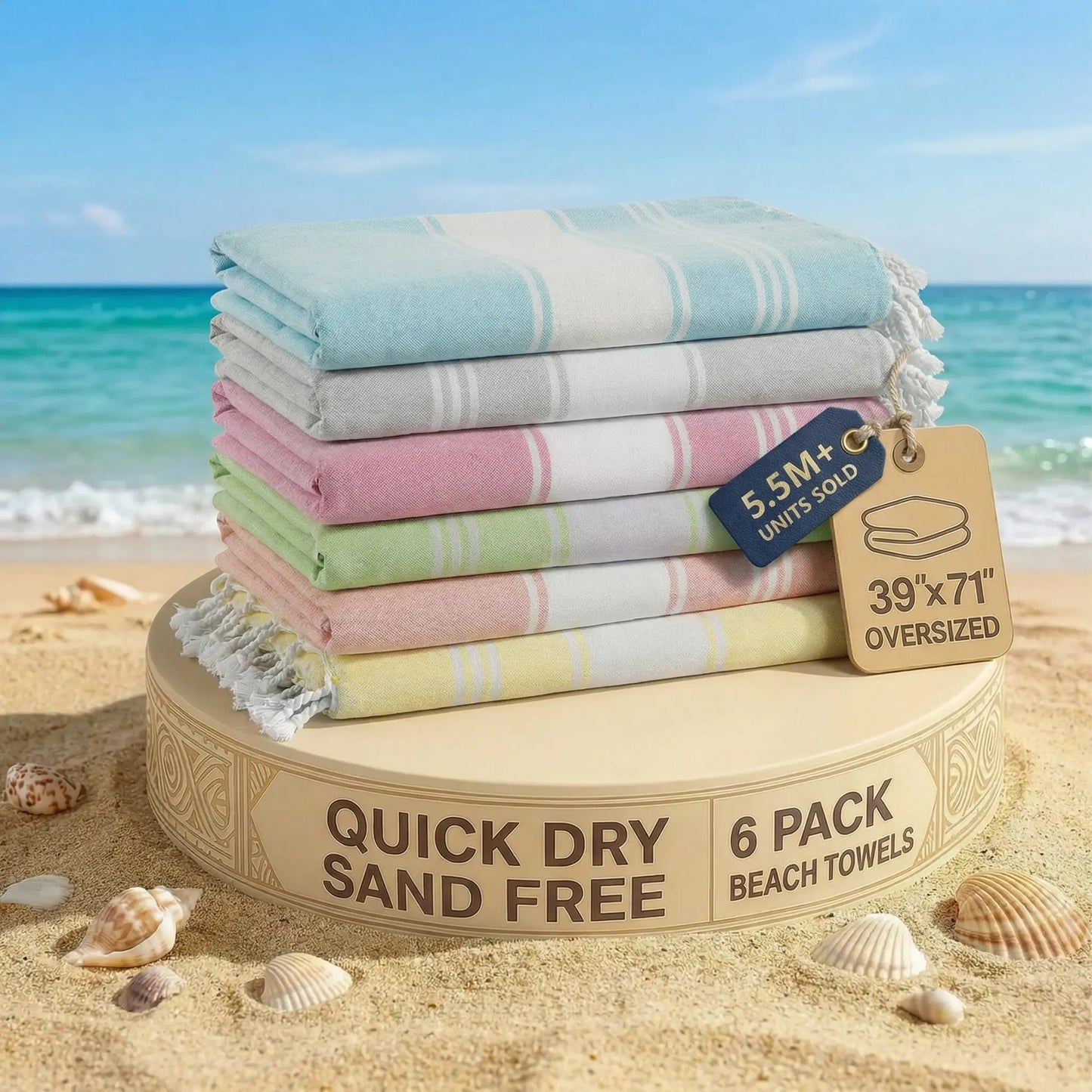 LANE LINEN Lightweight Soft Modern Flat-Weave XL Beach Towel (39"X71") - 2026 Summer, Breathable, Quick Dry, Sand-Free, Pre-Washed, 70% Cotton, 40+ Designs, Multi-Pack Option, for Pool & Travel, Lightweight Soft Towel