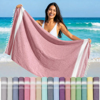 LANE LINEN Lightweight Soft Modern Flat-Weave XL Beach Towel (39"X71") - 2026 Summer, Breathable, Quick Dry, Sand-Free, Pre-Washed, 70% Cotton, 40+ Designs, Multi-Pack Option, for Pool & Travel, Lightweight Soft Towel