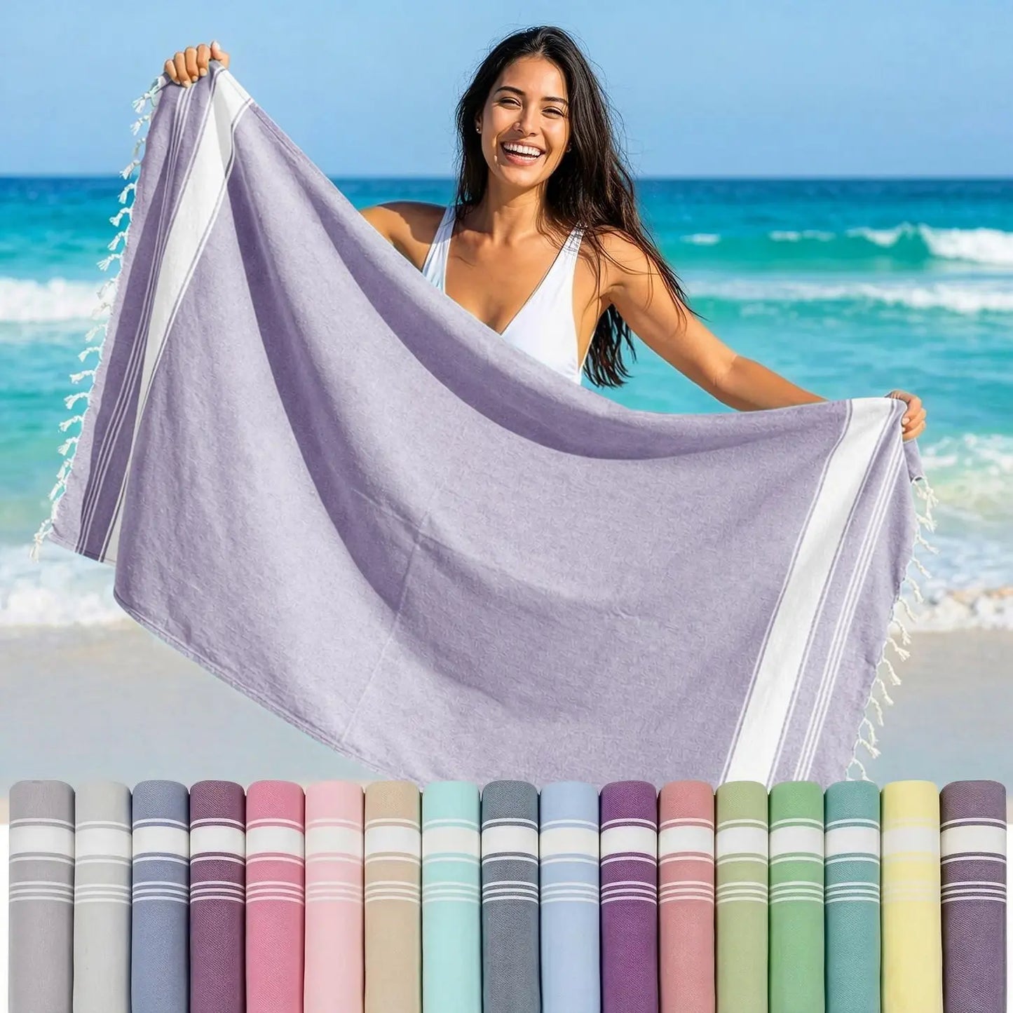 LANE LINEN Lightweight Soft Modern Flat-Weave XL Beach Towel (39"X71") - 2026 Summer, Breathable, Quick Dry, Sand-Free, Pre-Washed, 70% Cotton, 40+ Designs, Multi-Pack Option, for Pool & Travel, Lightweight Soft Towel