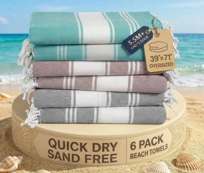 LANE LINEN Lightweight Soft Modern Flat-Weave XL Beach Towel (39"X71") - 2026 Summer, Breathable, Quick Dry, Sand-Free, Pre-Washed, 70% Cotton, 40+ Designs, Multi-Pack Option, for Pool & Travel, Lightweight Soft Towel