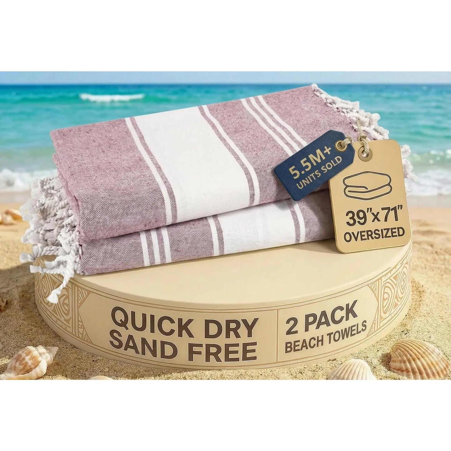 LANE LINEN Lightweight Soft Modern Flat-Weave XL Beach Towel (39"X71") - 2026 Summer, Breathable, Quick Dry, Sand-Free, Pre-Washed, 70% Cotton, 40+ Designs, Multi-Pack Option, for Pool & Travel, Lightweight Soft Towel