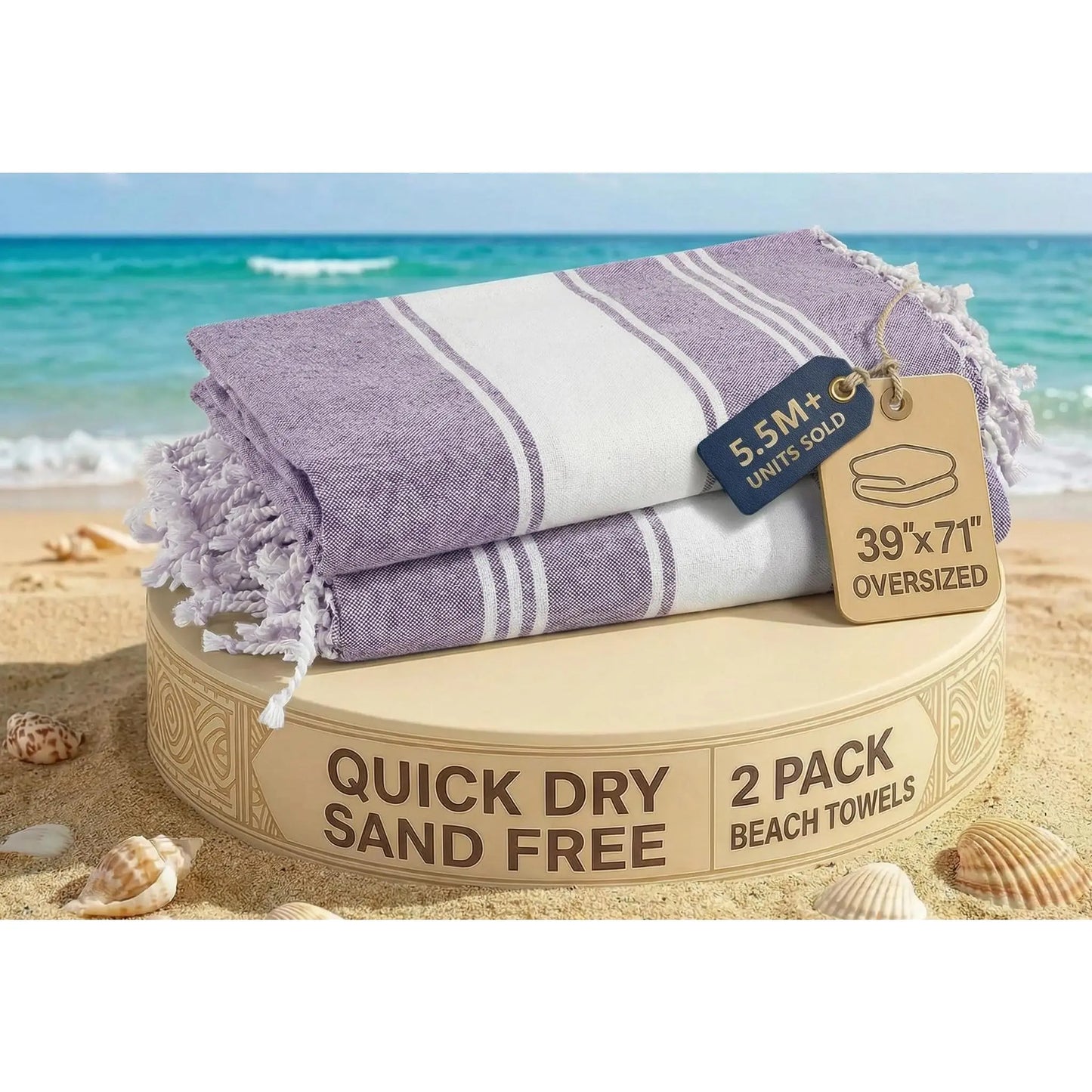 LANE LINEN Lightweight Soft Modern Flat-Weave XL Beach Towel (39"X71") - 2026 Summer, Breathable, Quick Dry, Sand-Free, Pre-Washed, 70% Cotton, 40+ Designs, Multi-Pack Option, for Pool & Travel, Lightweight Soft Towel