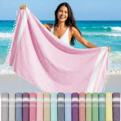 LANE LINEN Lightweight Soft Modern Flat-Weave XL Beach Towel (39"X71") - 2026 Summer, Breathable, Quick Dry, Sand-Free, Pre-Washed, 70% Cotton, 40+ Designs, Multi-Pack Option, for Pool & Travel, Lightweight Soft Towel