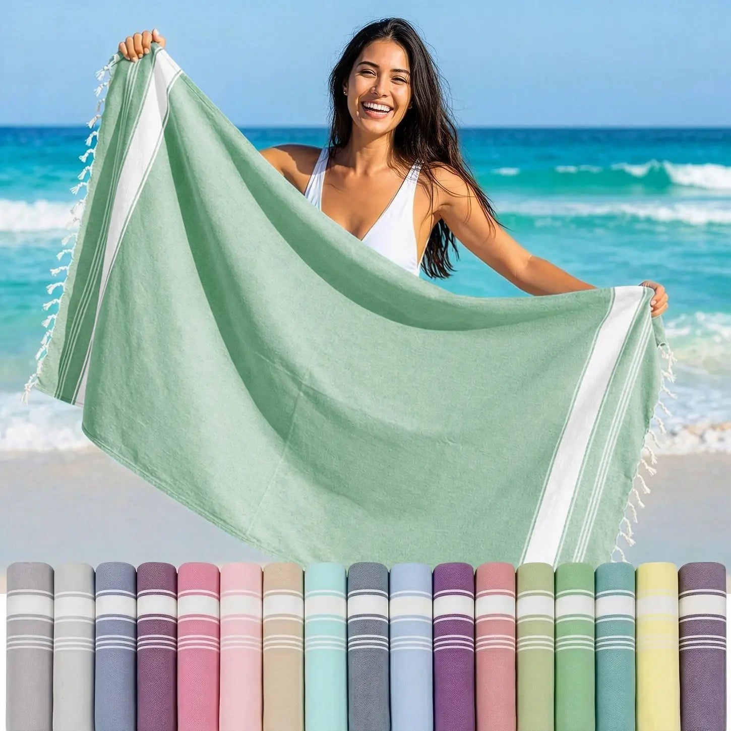 LANE LINEN Lightweight Soft Modern Flat-Weave XL Beach Towel (39"X71") - 2026 Summer, Breathable, Quick Dry, Sand-Free, Pre-Washed, 70% Cotton, 40+ Designs, Multi-Pack Option, for Pool & Travel, Lightweight Soft Towel