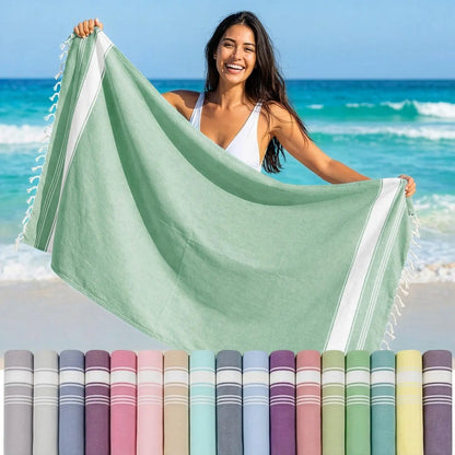 LANE LINEN Lightweight Soft Modern Flat-Weave XL Beach Towel (39"X71") - 2026 Summer, Breathable, Quick Dry, Sand-Free, Pre-Washed, 70% Cotton, 40+ Designs, Multi-Pack Option, for Pool & Travel, Lightweight Soft Towel