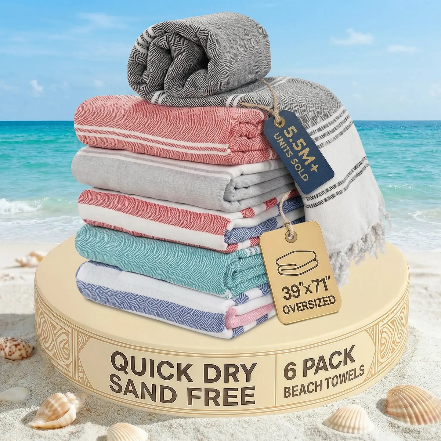 LANE LINEN Lightweight Soft Modern Flat-Weave XL Beach Towel (39"X71") - 2026 Summer, Breathable, Quick Dry, Sand-Free, Pre-Washed, 70% Cotton, 40+ Designs, Multi-Pack Option, for Pool & Travel, Lightweight Soft Towel