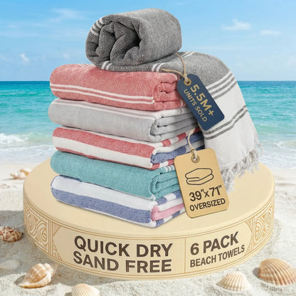 LANE LINEN Lightweight Soft Modern Flat-Weave XL Beach Towel (39"X71") - 2026 Summer, Breathable, Quick Dry, Sand-Free, Pre-Washed, 70% Cotton, 40+ Designs, Multi-Pack Option, for Pool & Travel, Lightweight Soft Towel