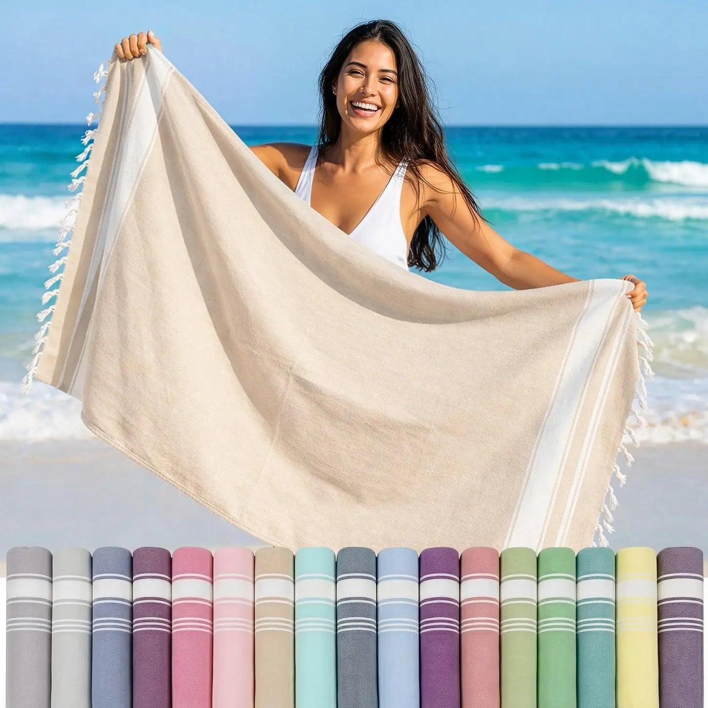 LANE LINEN Lightweight Soft Modern Flat-Weave XL Beach Towel (39"X71") - 2026 Summer, Breathable, Quick Dry, Sand-Free, Pre-Washed, 70% Cotton, 40+ Designs, Multi-Pack Option, for Pool & Travel, Lightweight Soft Towel