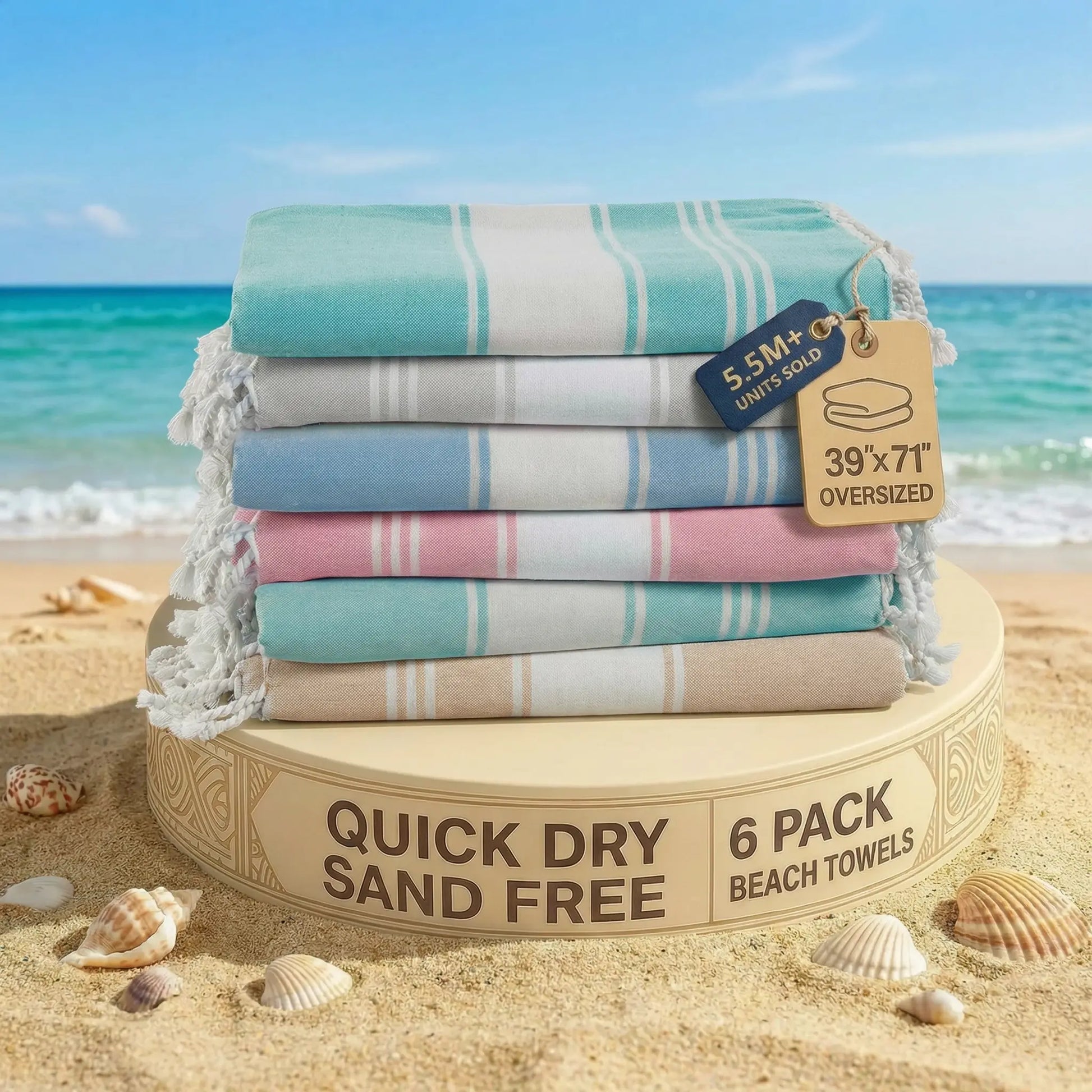LANE LINEN Lightweight Soft Modern Flat-Weave XL Beach Towel (39"X71") - 2026 Summer, Breathable, Quick Dry, Sand-Free, Pre-Washed, 70% Cotton, 40+ Designs, Multi-Pack Option, for Pool & Travel, Lightweight Soft Towel