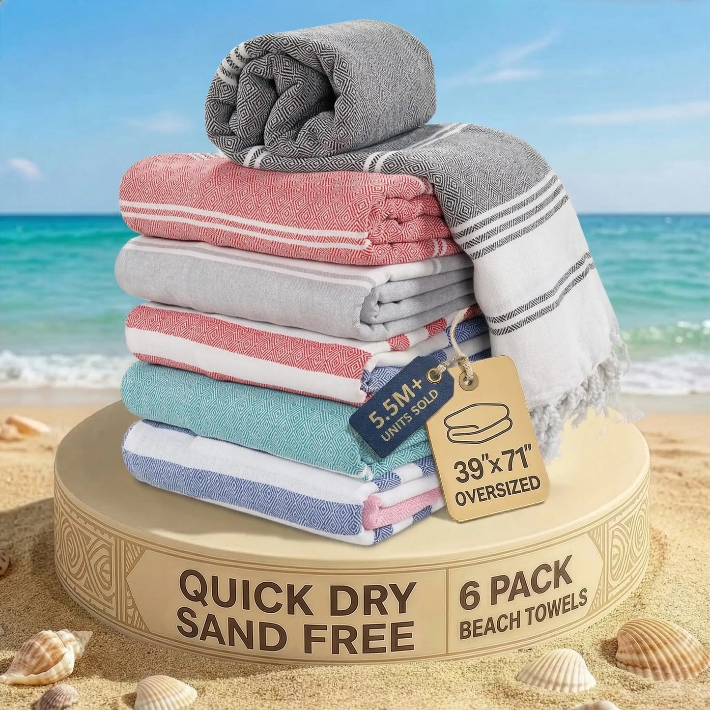 LANE LINEN Lightweight Soft Modern Flat-Weave XL Beach Towel (39"X71") - 2026 Summer, Breathable, Quick Dry, Sand-Free, Pre-Washed, 70% Cotton, 40+ Designs, Multi-Pack Option, for Pool & Travel, Lightweight Soft Towel