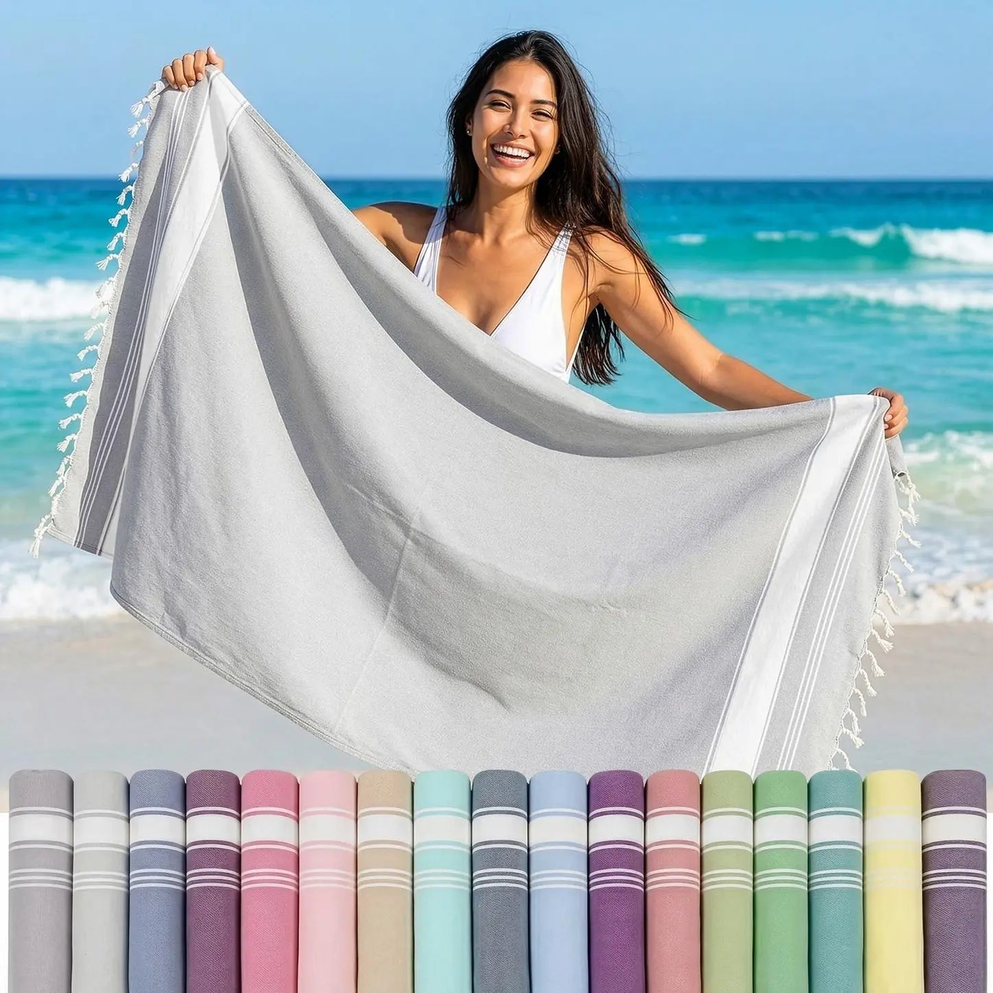 LANE LINEN Lightweight Soft Modern Flat-Weave XL Beach Towel (39"X71") - 2026 Summer, Breathable, Quick Dry, Sand-Free, Pre-Washed, 70% Cotton, 40+ Designs, Multi-Pack Option, for Pool & Travel, Lightweight Soft Towel