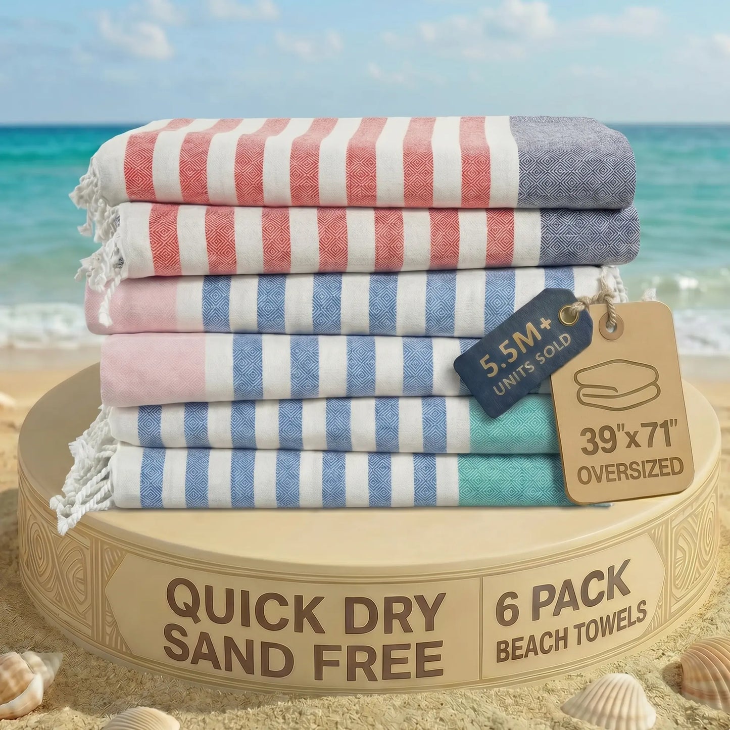 LANE LINEN Lightweight Soft Modern Flat-Weave XL Beach Towel (39"X71") - 2026 Summer, Breathable, Quick Dry, Sand-Free, Pre-Washed, 70% Cotton, 40+ Designs, Multi-Pack Option, for Pool & Travel, Lightweight Soft Towel