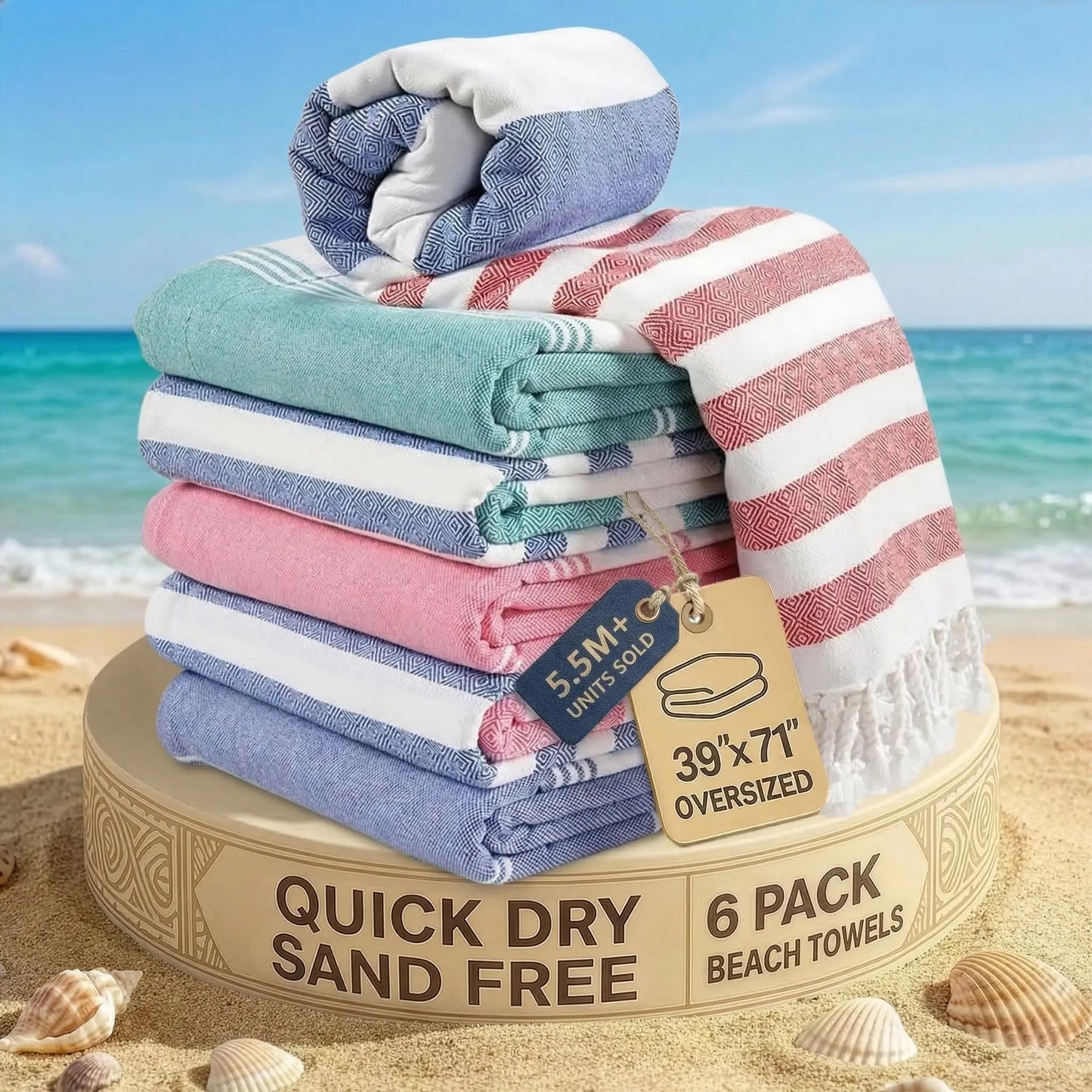 LANE LINEN Lightweight Soft Modern Flat-Weave XL Beach Towel (39"X71") - 2026 Summer, Breathable, Quick Dry, Sand-Free, Pre-Washed, 70% Cotton, 40+ Designs, Multi-Pack Option, for Pool & Travel, Lightweight Soft Towel