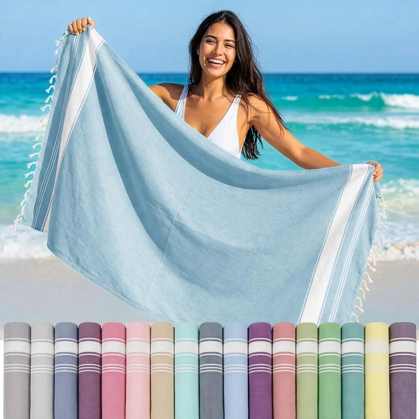 LANE LINEN Lightweight Soft Modern Flat-Weave XL Beach Towel (39"X71") - 2026 Summer, Breathable, Quick Dry, Sand-Free, Pre-Washed, 70% Cotton, 40+ Designs, Multi-Pack Option, for Pool & Travel, Lightweight Soft Towel