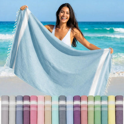 LANE LINEN Lightweight Soft Modern Flat-Weave XL Beach Towel (39"X71") - 2026 Summer, Breathable, Quick Dry, Sand-Free, Pre-Washed, 70% Cotton, 40+ Designs, Multi-Pack Option, for Pool & Travel, Lightweight Soft Towel