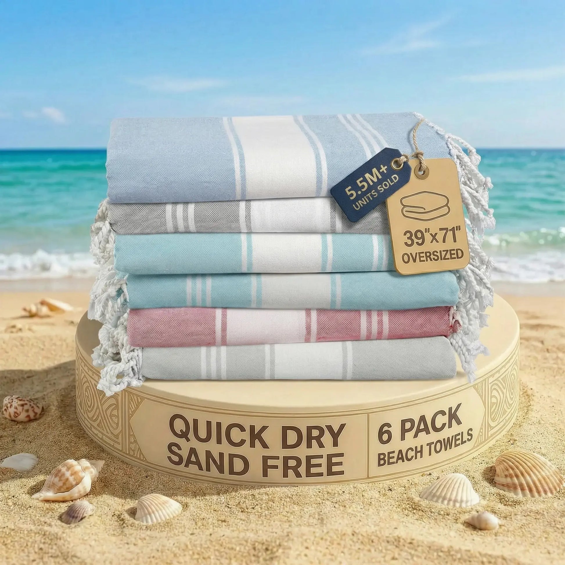 LANE LINEN Lightweight Soft Modern Flat-Weave XL Beach Towel (39"X71") - 2026 Summer, Breathable, Quick Dry, Sand-Free, Pre-Washed, 70% Cotton, 40+ Designs, Multi-Pack Option, for Pool & Travel, Lightweight Soft Towel