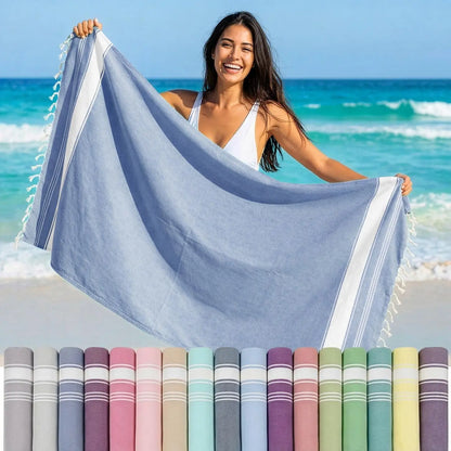 LANE LINEN Lightweight Soft Modern Flat-Weave XL Beach Towel (39"X71") - 2026 Summer, Breathable, Quick Dry, Sand-Free, Pre-Washed, 70% Cotton, 40+ Designs, Multi-Pack Option, for Pool & Travel, Lightweight Soft Towel