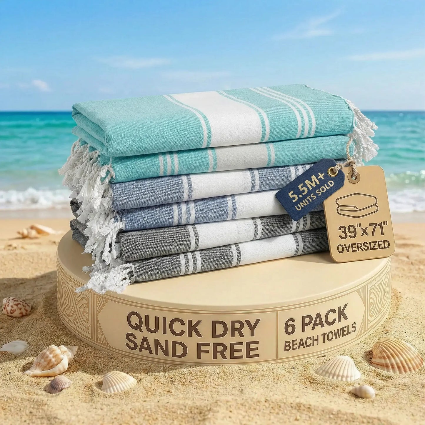 LANE LINEN Lightweight Soft Modern Flat-Weave XL Beach Towel (39"X71") - 2026 Summer, Breathable, Quick Dry, Sand-Free, Pre-Washed, 70% Cotton, 40+ Designs, Multi-Pack Option, for Pool & Travel, Lightweight Soft Towel
