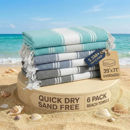 LANE LINEN Lightweight Soft Modern Flat-Weave XL Beach Towel (39"X71") - 2026 Summer, Breathable, Quick Dry, Sand-Free, Pre-Washed, 70% Cotton, 40+ Designs, Multi-Pack Option, for Pool & Travel, Lightweight Soft Towel