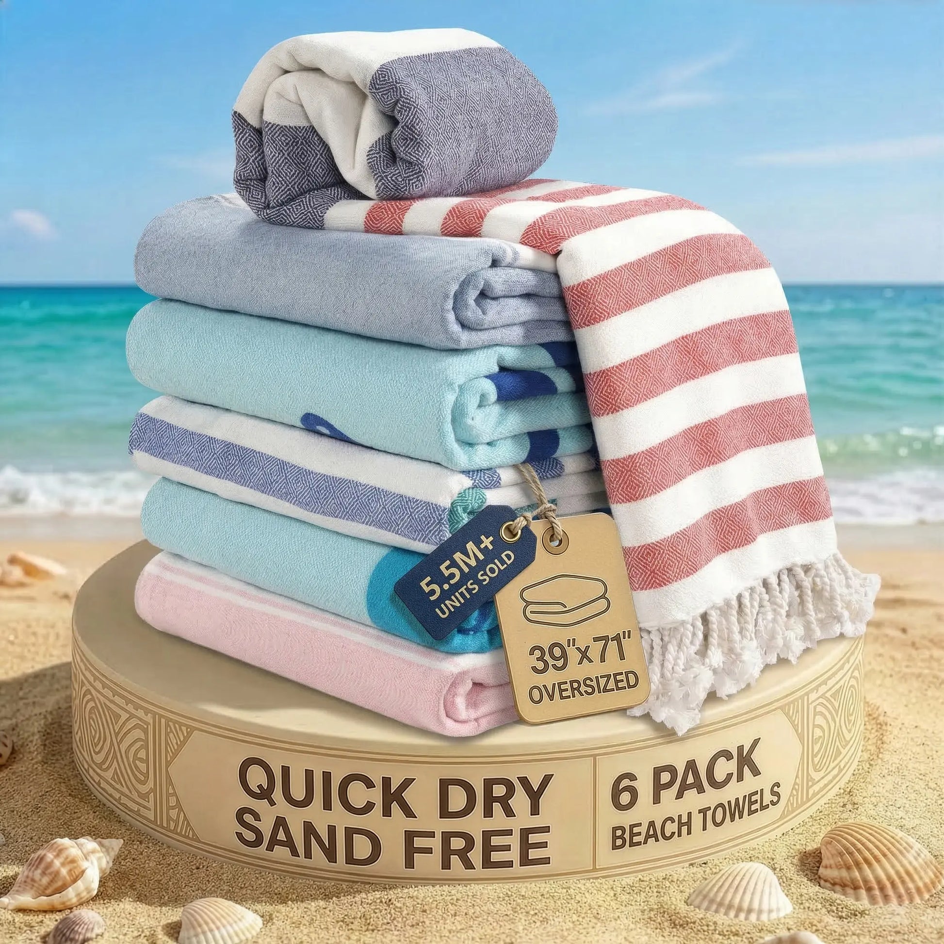 LANE LINEN Lightweight Soft Modern Flat-Weave XL Beach Towel (39"X71") - 2026 Summer, Breathable, Quick Dry, Sand-Free, Pre-Washed, 70% Cotton, 40+ Designs, Multi-Pack Option, for Pool & Travel, Lightweight Soft Towel