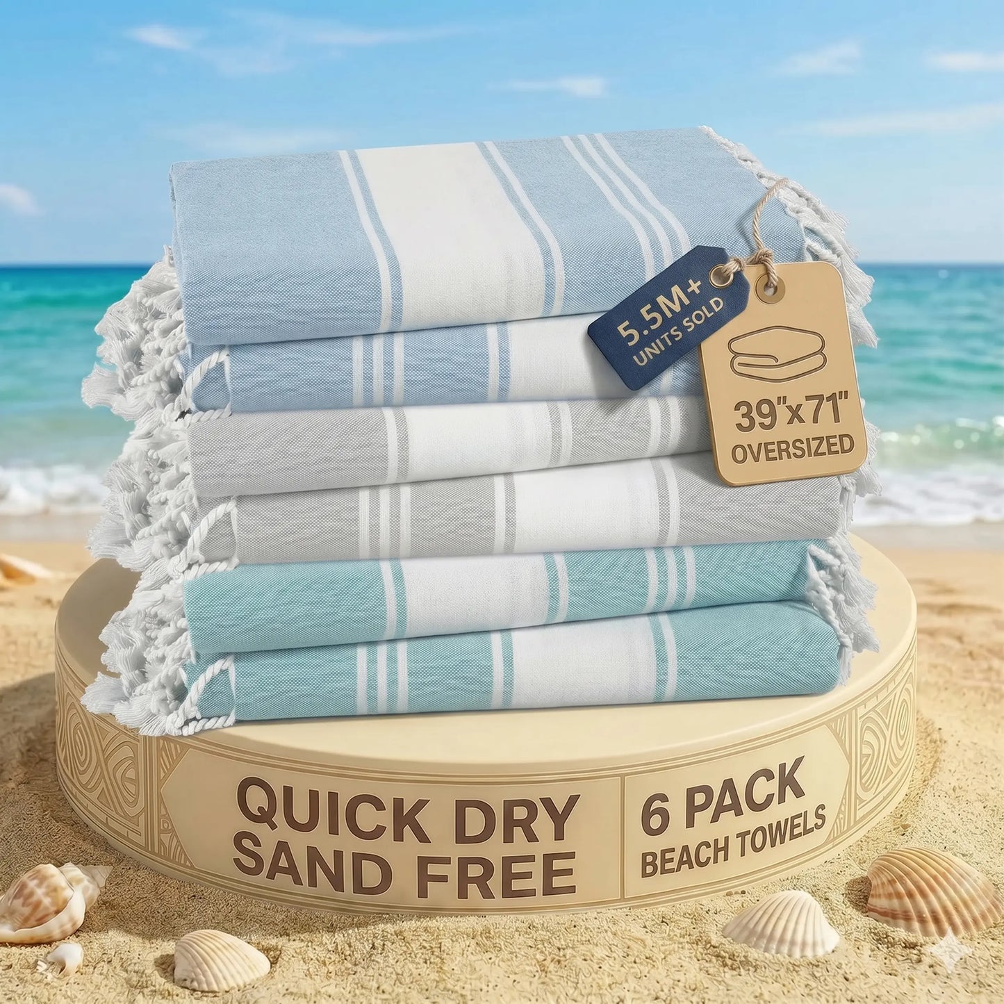 LANE LINEN Lightweight Soft Modern Flat-Weave XL Beach Towel (39"X71") - 2026 Summer, Breathable, Quick Dry, Sand-Free, Pre-Washed, 70% Cotton, 40+ Designs, Multi-Pack Option, for Pool & Travel, Lightweight Soft Towel