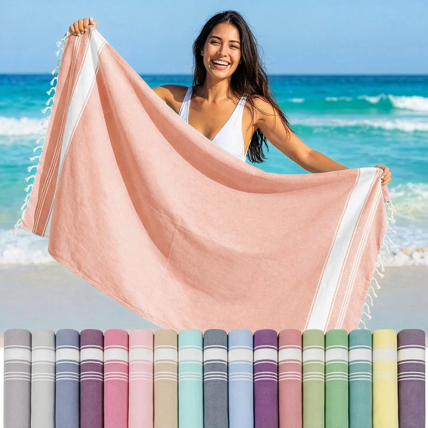 LANE LINEN Lightweight Soft Modern Flat-Weave XL Beach Towel (39"X71") - 2026 Summer, Breathable, Quick Dry, Sand-Free, Pre-Washed, 70% Cotton, 40+ Designs, Multi-Pack Option, for Pool & Travel, Lightweight Soft Towel