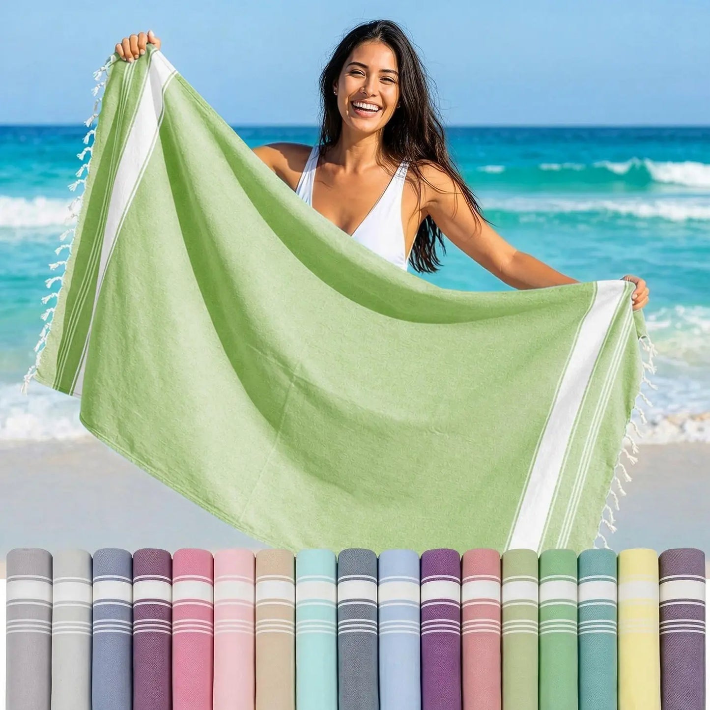LANE LINEN Lightweight Soft Modern Flat-Weave XL Beach Towel (39"X71") - 2026 Summer, Breathable, Quick Dry, Sand-Free, Pre-Washed, 70% Cotton, 40+ Designs, Multi-Pack Option, for Pool & Travel, Lightweight Soft Towel